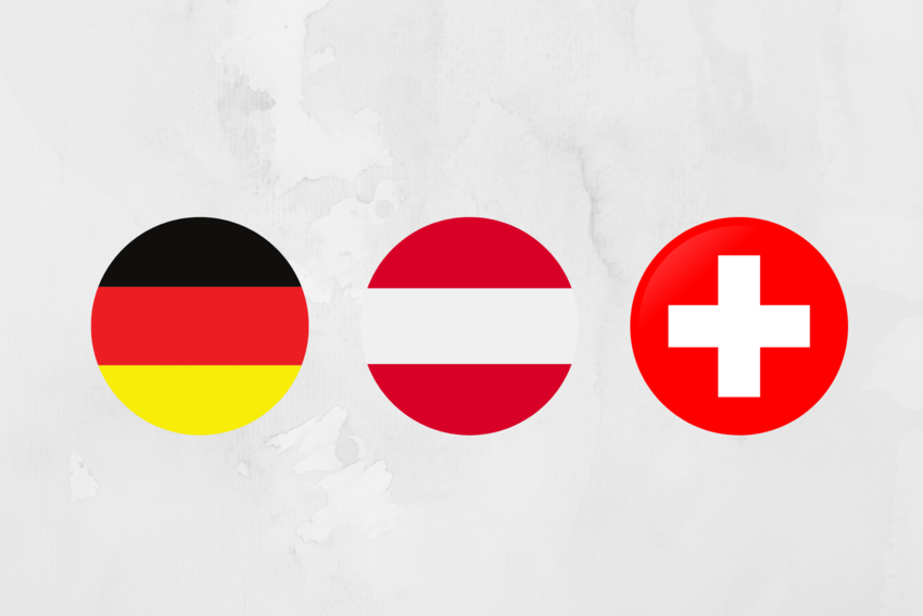 Three circles that contain the flags of Germany, Austria, and Switzerland