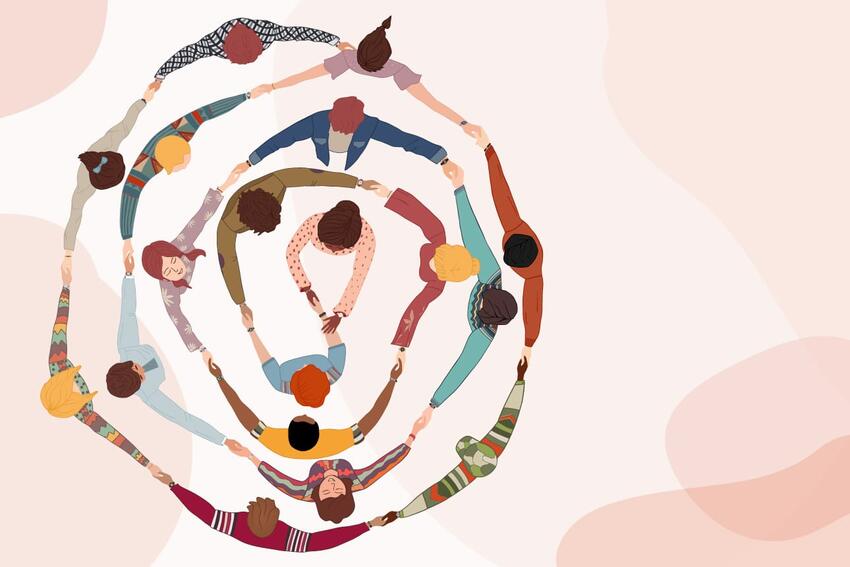 A graphic of people holding hands in a circle