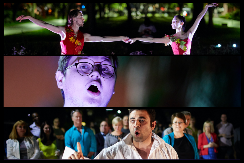 Photo Collage. Top photo: Dancers. Middle Photo: Singers. Bottom Photo: Actor