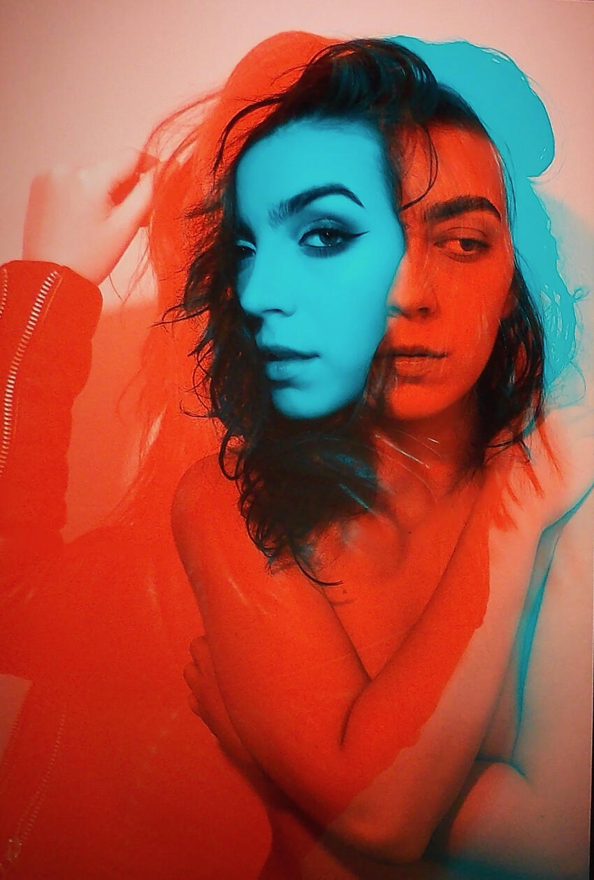 red and blue photo contrast shot of a woman
