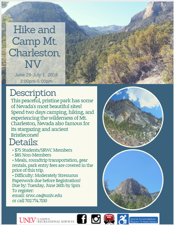 Mt. Charleston hike and camping flyer