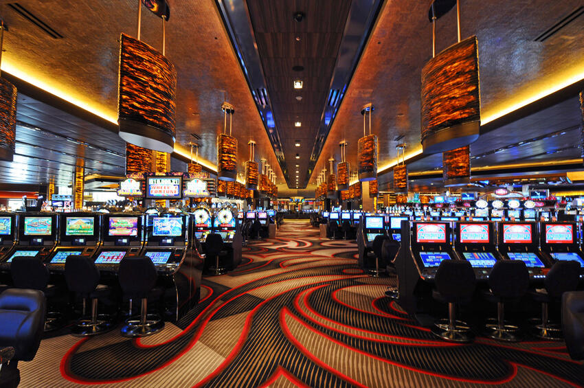 Casino with rows of slot machines