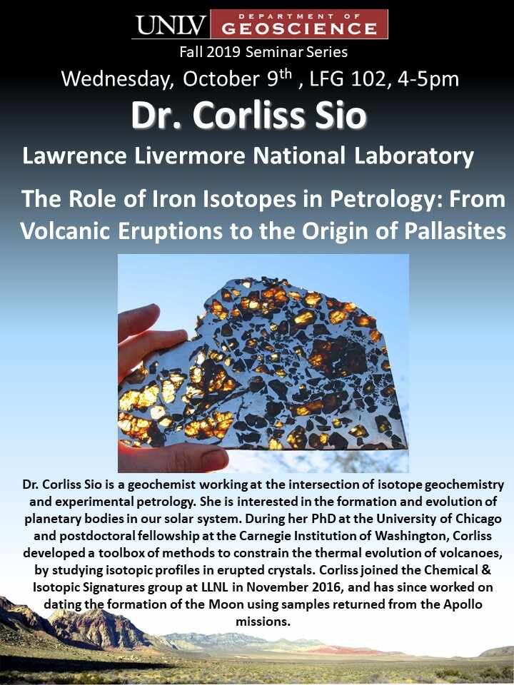 Geoscience Weekly Seminar: Dr. Corliss Sio. See event description for details.