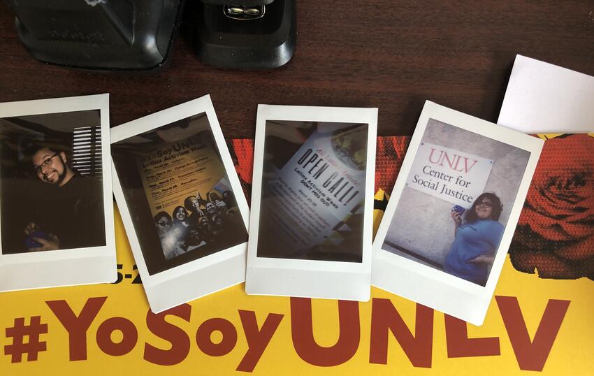 Some polaroid photos of students with the hashtag "YoSoyUNLV" written beneath them.