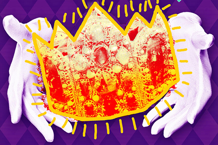 Image of two hands holding a crown.