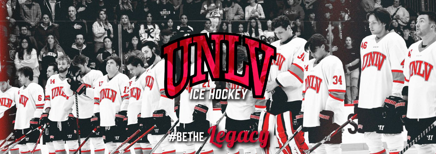 UNLV Ice Hockey, #bethelegacy. Black and white photo of the UNLV hockey team.