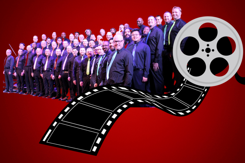 The Las Vegas Men's Chorus (with a film strip in the foreground)