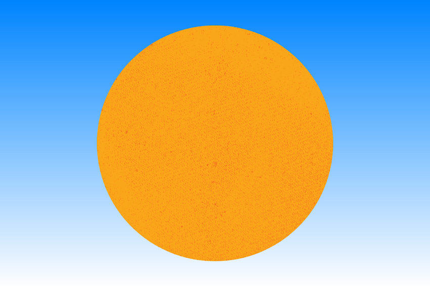 A drawing of the sun in a blue sky.