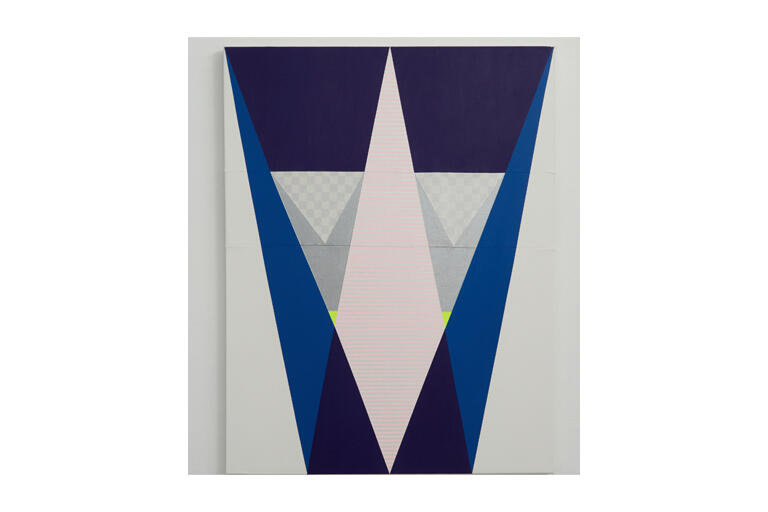 A blue and white piece of art from Audrey Barcio