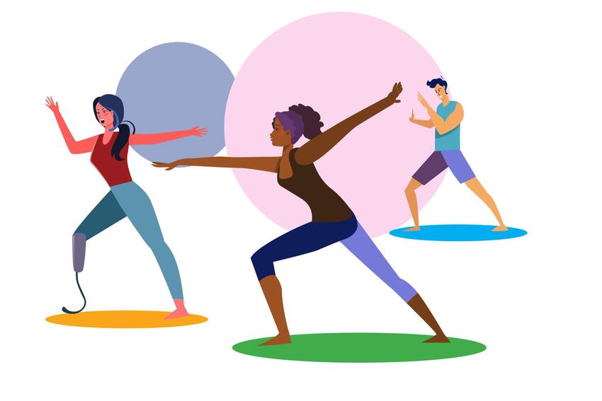 Illustration of three people stretching