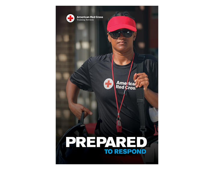 American Red Cross. Prepared to respond. Close up of a lifeguard running