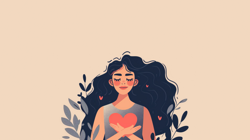 Illustration of a woman hugging herself