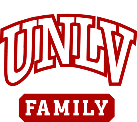 red text logo with words "UNLV FAMILY"